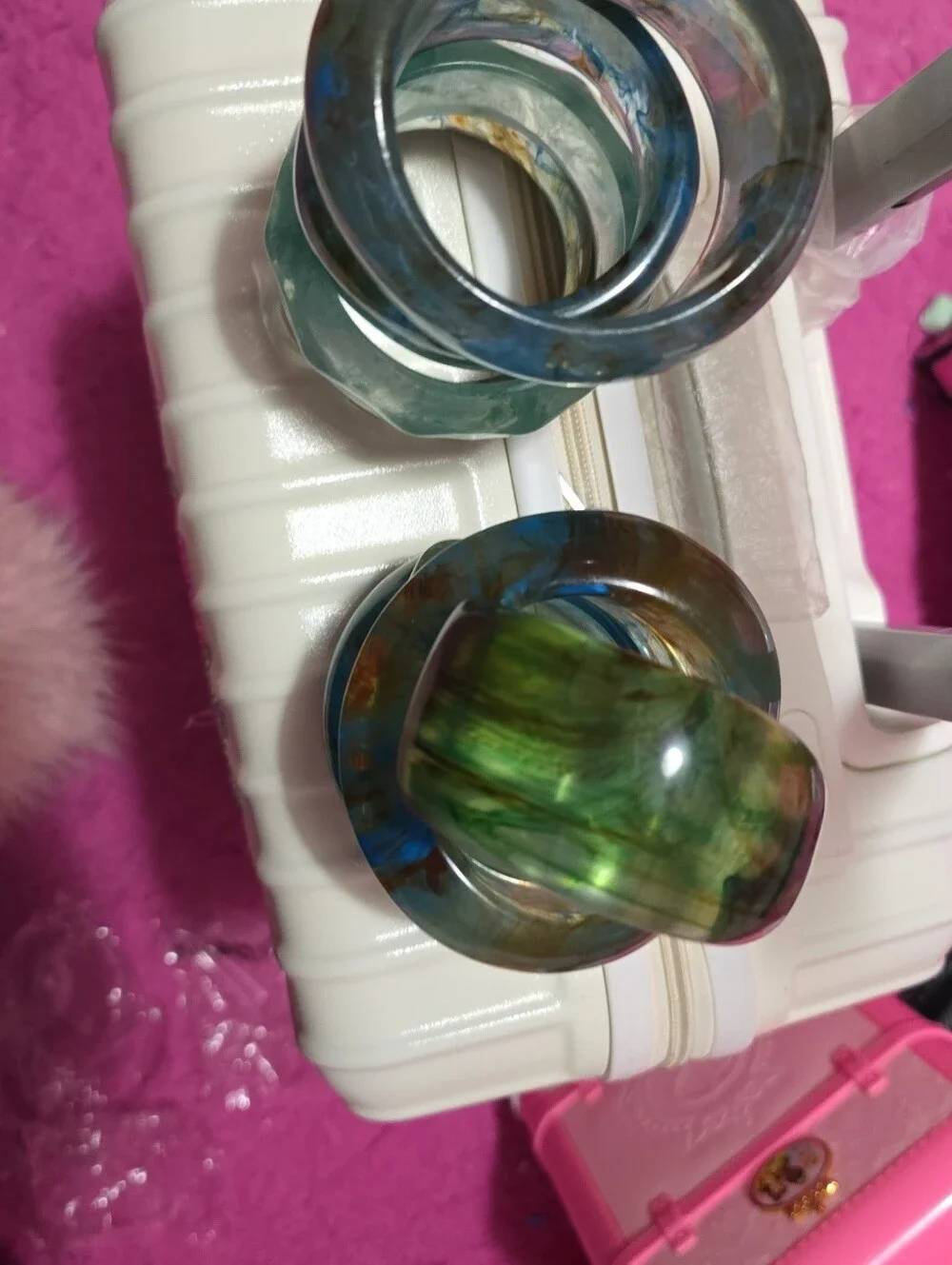 Marbled Resin Bangle Bracelet Stack - Blue & Green Tones